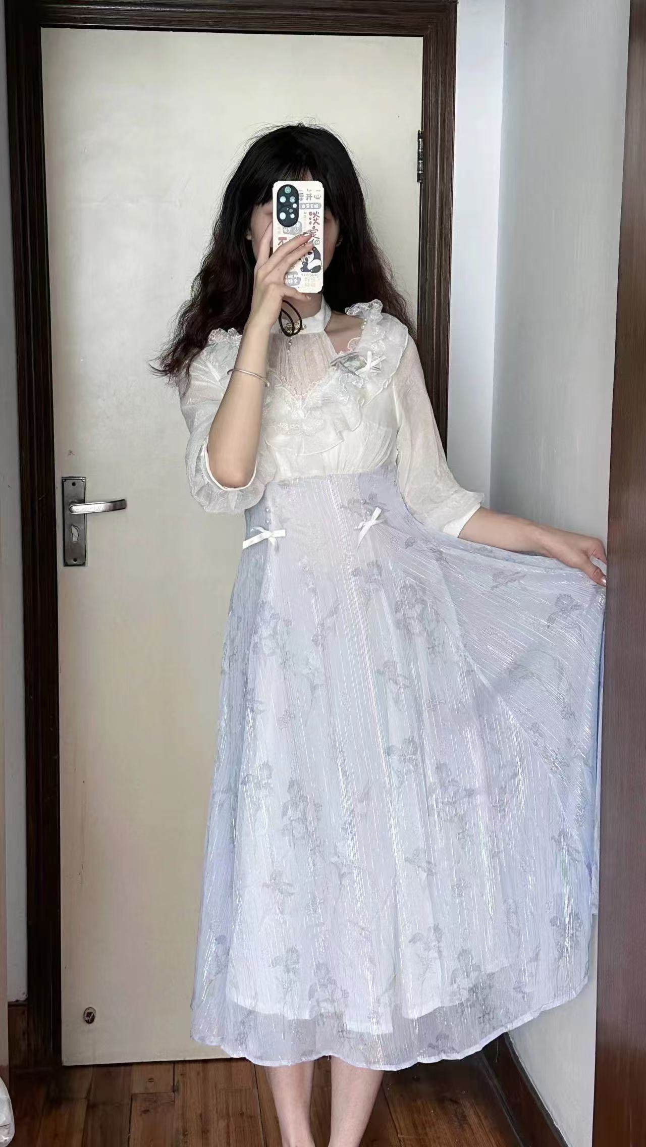 French Vintage Floral Midi Dress - Kadınlar Çiçekli Lolita Tek Parça Elbise