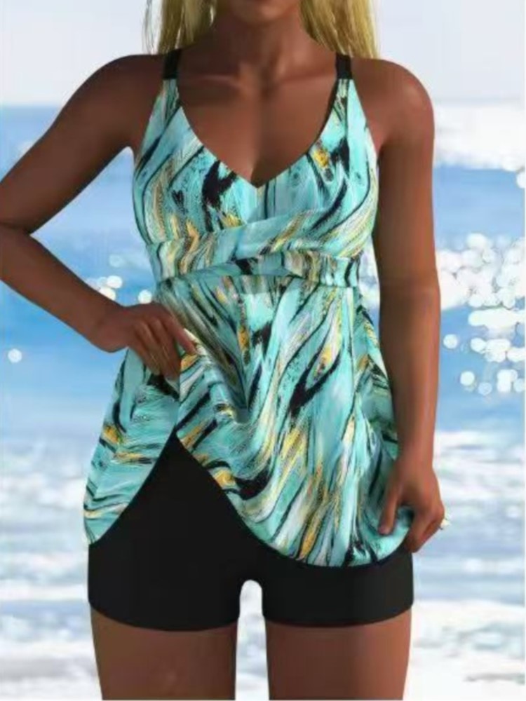 Swimwear - Yeni Yüksek Bel Mayo Tankini Seti