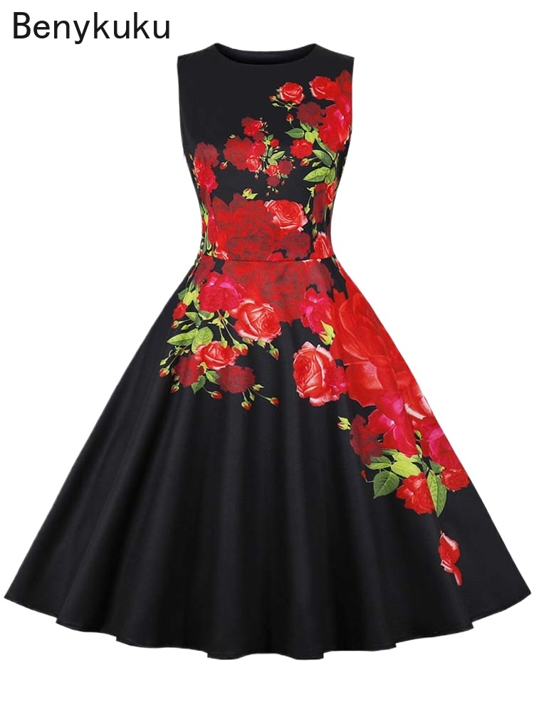 French Vintage Floral Midi Dress - 1950'ler Vintage Yaz Elbise Kadın Zarif