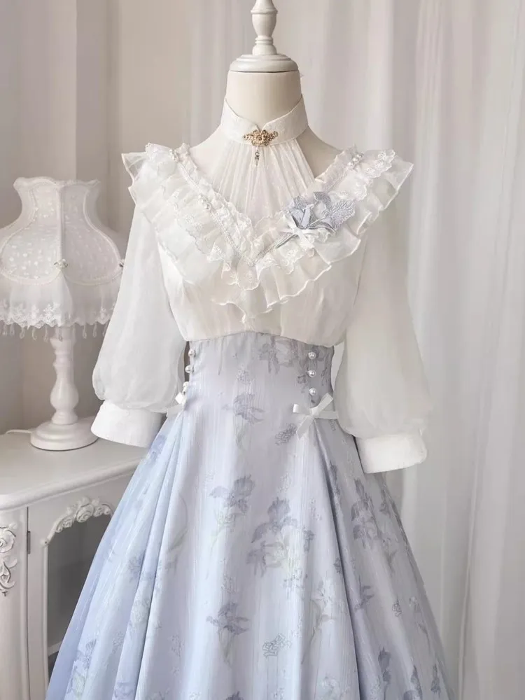 French Vintage Floral Midi Dress - Zarif Kadın Yaz Fransız Vintage Çiçekli