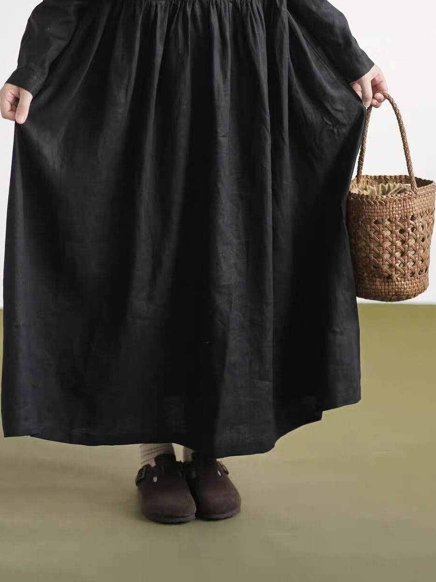 Siyah Dantel Yakalı Uzun Kollu - Casual Loose Linen Shirt Dress incelemesi ve fiyatı