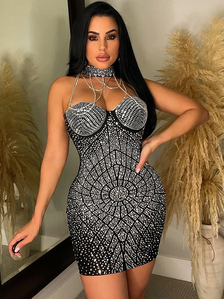 Doyerl Sparkly Rhinestones Elm - Sparkly Rhinestone Club Party Dress incelemesi ve fiyatı