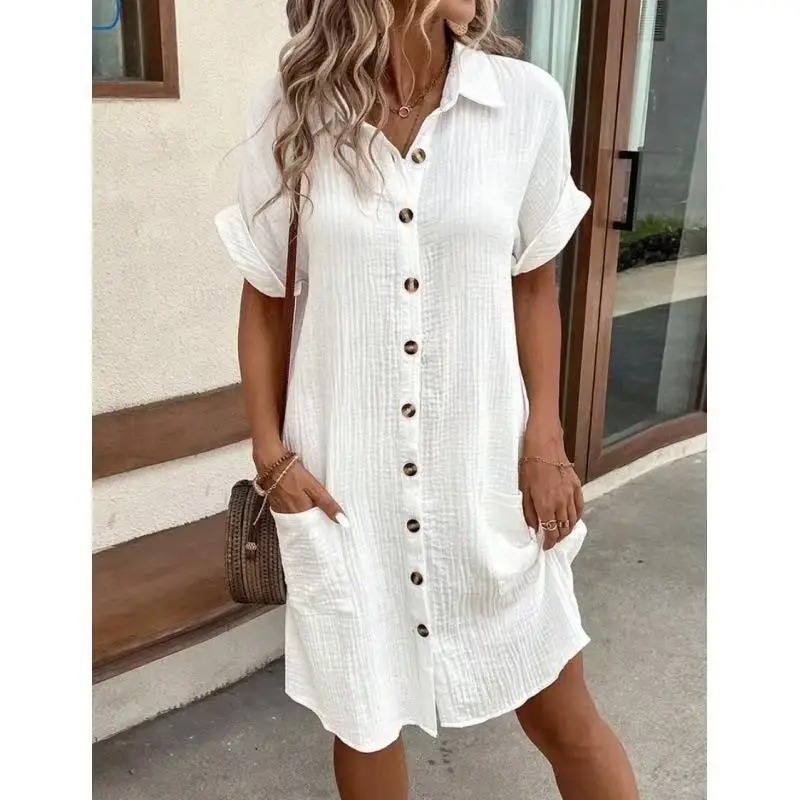 Moda Günlük Pamuklu Keten Tarz - Casual Loose Linen Shirt Dress incelemesi ve fiyatı
