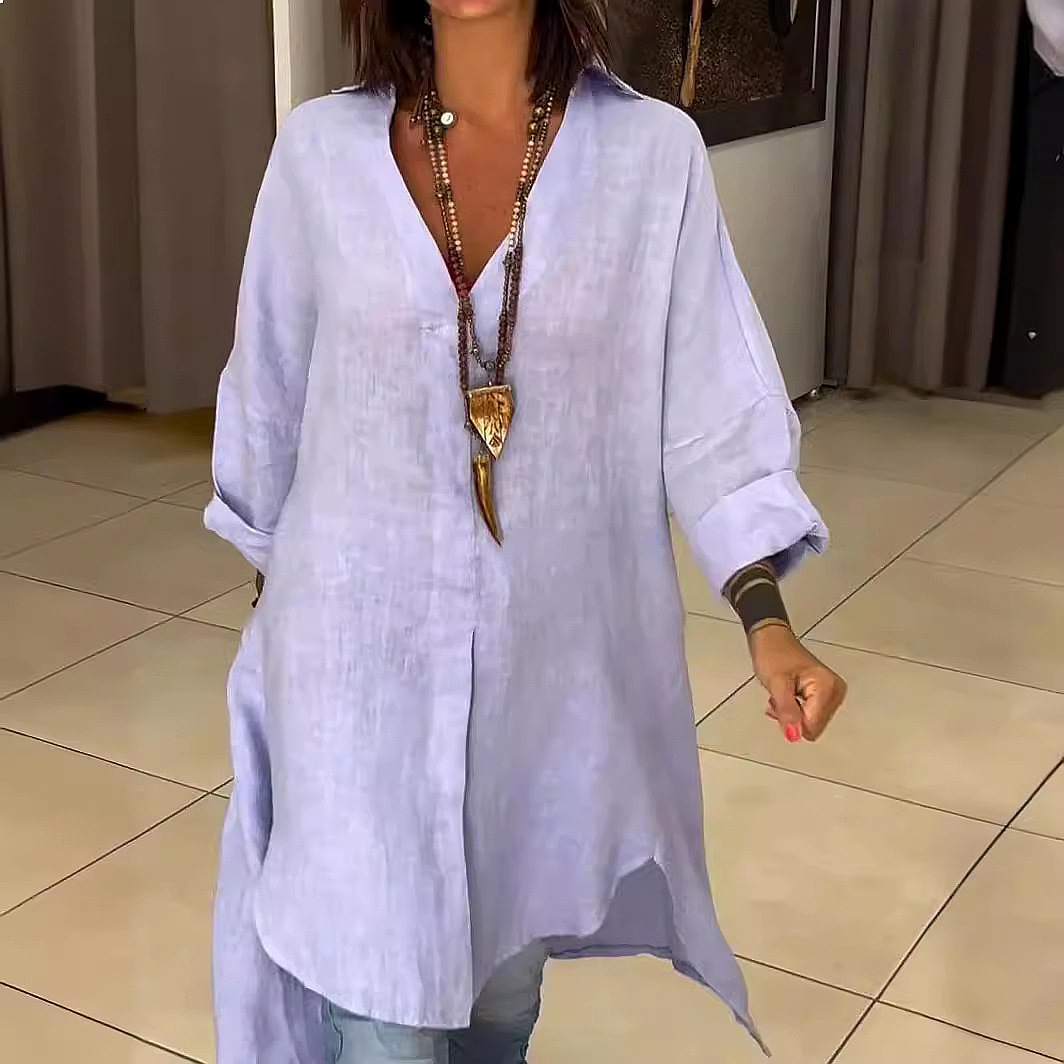 Kadın Keten Gömlek Elbise, Bol - Casual Loose Linen Shirt Dress incelemesi ve fiyatı