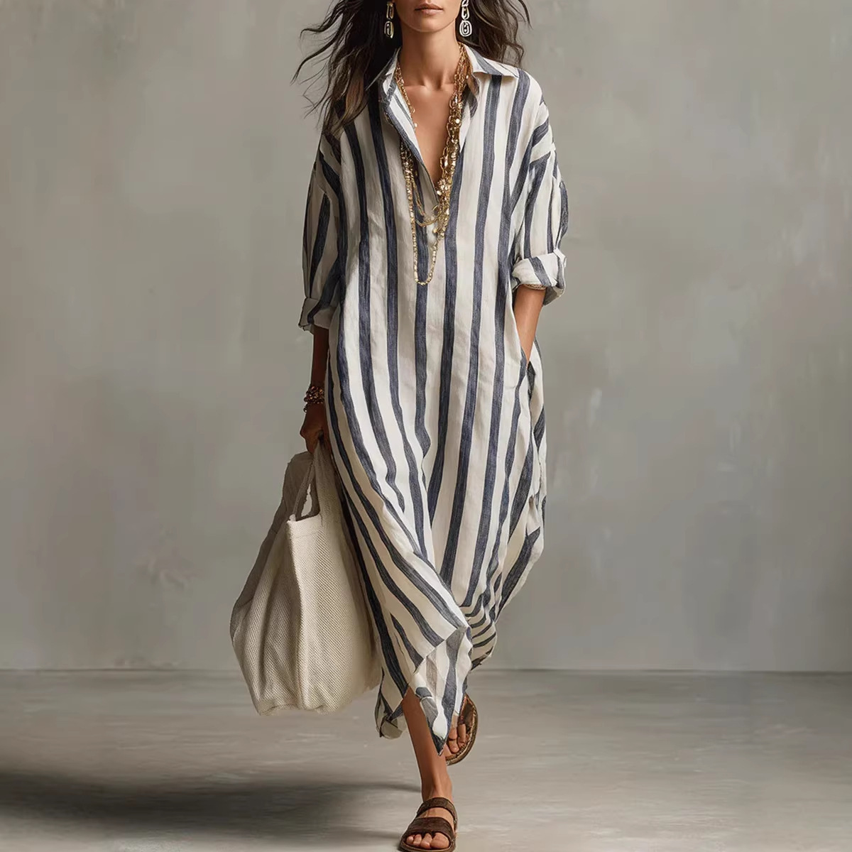 Yazlık Şık Düşük Yaka Keten Çi - Casual Loose Linen Shirt Dress incelemesi ve fiyatı