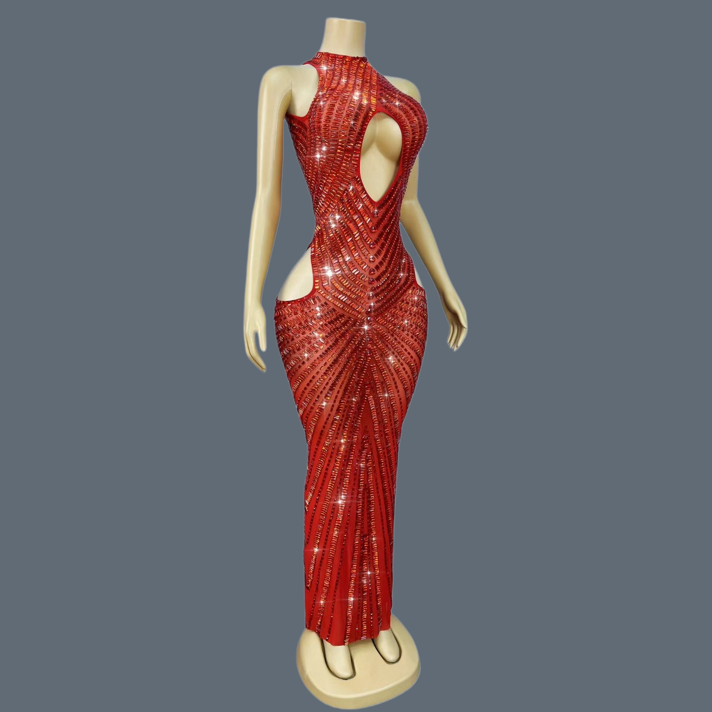 Lüks Kırmızı Taşlı Oyuklu Deni - Sparkly Rhinestone Club Party Dress incelemesi ve fiyatı
